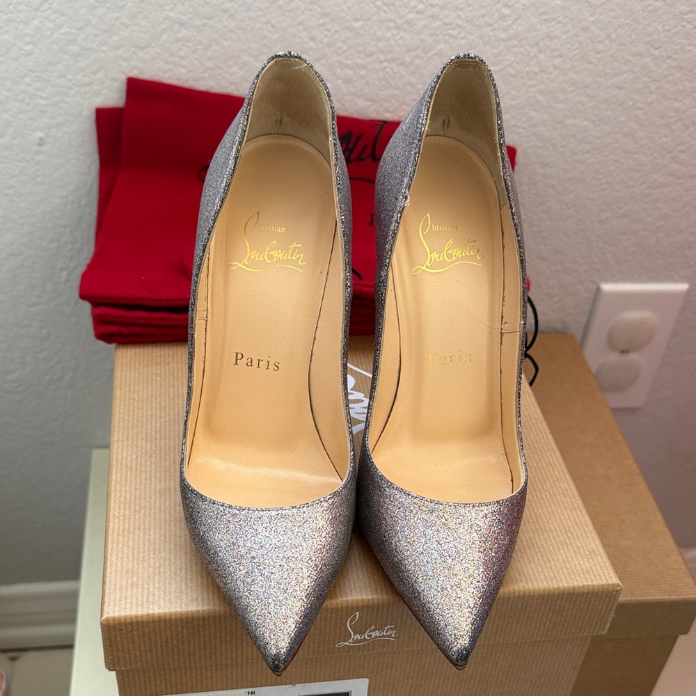 100% Auth Christian Louboutin So Kate 120mm Silver Glitter Pumps- Size 35.5